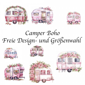 Bügelbild Camper Rosa Boho Blumen - Freie Design- und Größenwahl
